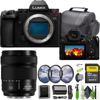 파나소닉 루믹스 S5II 미러리스 카메라 번들 S 28-200mm f/4-7.1 MACRO O.I.S. 렌즈 + 64GB 메모리 카드 청소 키트 핸드 스트랩 캡 키퍼 12인치, 파나소닉 루믹스 S5II 미러리스 카메라 번들, S 2, 1개