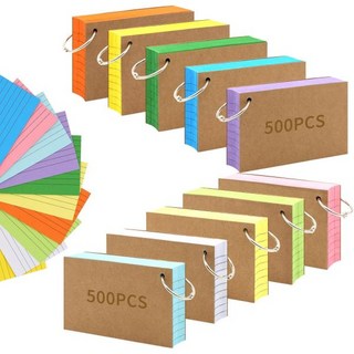 인덱스 카드 영어단어 단어장 휴대용 1000 PCS 3x5 인치 컬러 플래시 링 펀칭 안감 카드가 포함된 공부 학습 학교 대학 기억을 위한 무거운 노트, 1000PCS