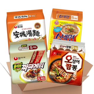 [맛슐랭] 멀티팩 봉지라면 안성탕면 5+오징어짬뽕 5+짜파게티 5+스낵면 5, 1세트