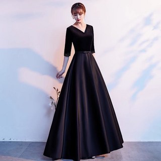 FANSYLI 벨벳 드레스 여성 겨울 합창단 드레스 단체 공연복 새틴 롱 원피스 경연 무대 드레스 W2409S13