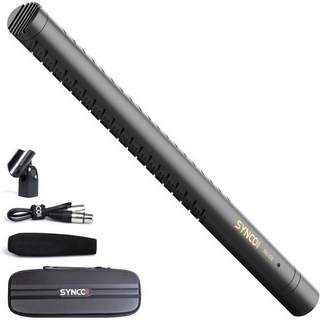 SYNCO 샷건 마이크 D2 콘덴서 마이크 하이퍼 카디오이드 오디오 녹음 비디오 카메라/캠코, Black, 1개