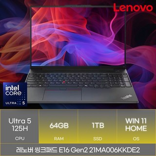 레노버 씽크패드 E16 Gen2 21MA006KKDE2, WIN11 Home, 64GB, 1TB, 블랙