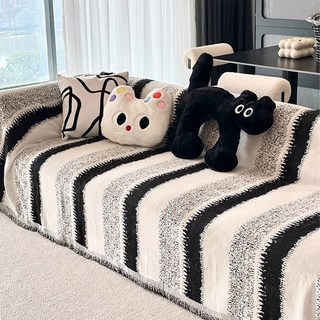 Pogeuni 줄무늬 퀄리티 소파커버 소파 보호 덮개 사계절 다용도 커버 소파패드 3인용 4인용, 1개, 블랙