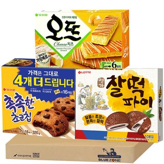 [블루존] 대용량 과자 세트 B (오뜨치즈144g+촉촉한초코칩320g+찰떡파이350g), 1개