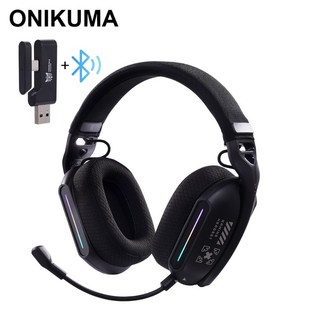 ONIKUMA 무선 게이밍 헤드셋 7.1채널 초경량 노이즈캔슬링 가상마이크 2.4G 3모드 연결방식, 블랙