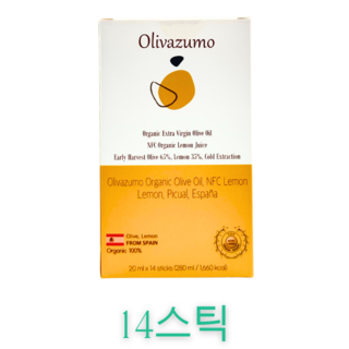 올리바즈모 유기농 엑스트라버진 올리브 레몬 올레샷 스틱, 14개, 20ml