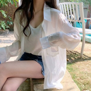 핑크멜로디 여성 쿨링 자외선차단 시스루 블라우스 셔츠