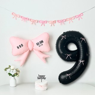 연지마켓 리본 숫자 풍선 블랙 생일 파티 두돌 세트 (자유레터링), 1세트, 리본풍선 블랙 9