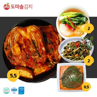 [도미솔김치] 도미솔 김치 4종 총10kg(포기김치 5.5kg+삼색물김치2kg+열무김치2kg+깻잎김치0.5kg), 1세트, 10kg