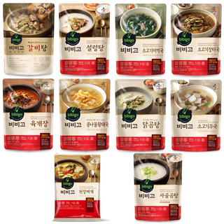 비비고 즉석국 탕 찌개 10종(갈비탕 + 소고기미역국 + 소고기무국 + 소고기장터국 + 콩나물황태국 + 육개장 + 사골곰탕 + 설렁탕 + 닭곰탕 + 된장찌개), 1세트, 500g