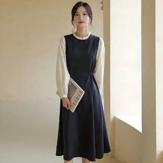 타니즈 머피 퍼프 블라우스 뷔스티에 미디원피스