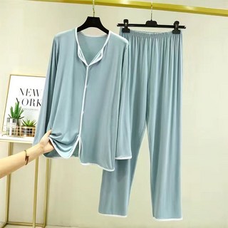 중년 여성 긴팔 실내복 세트 봄가을 모달 긴팔 파자마 슬림핏 가디건 바지 홈웨어 투피스 루즈핏 빅사이즈 수면 잠옷 세트 SJS