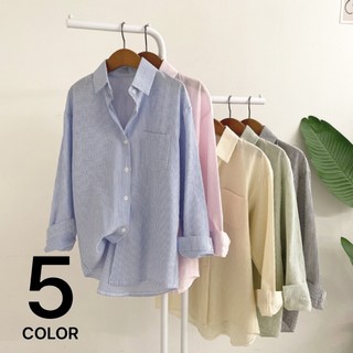허니제이 / 파랏 시어서커 스트라이프 포켓 긴팔 셔츠 (5color)