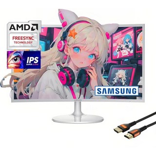 삼성 32인치 클래스 1500R FHD 곡선 모니터 75Hz 4ms 울트라슬림 AMD 프리싱크 3면 베젤리스 디스플레이 HDMI 블랙 MTC 케이블 포함 LC32R500, White