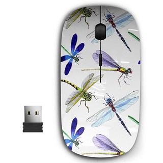 KAWAMOUSE 2.4G 인체 공학적 휴대용 USB 무선 마우스 PC 노트북 컴퓨터 노트북용 나노 수신기 포함(이국적인 잠자리 야생 곤충)