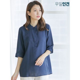 우일인견 여성 여름 시원한 데일리 라운드카라 셔링BL 인견 블라우스 택1