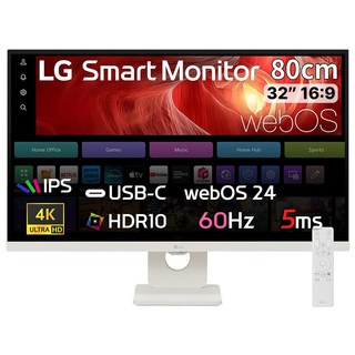 LG 32U731SAW 81cm(32인치) 4K화이트스마트TV모니터 슬림베젤 IPS webOs24 틸트 스피커O 미러링 리모컨사용 USB-C 신모델출시, 81cm
