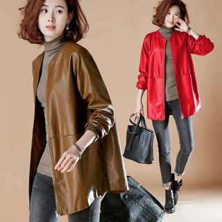 여성 라운드넥 집업 기모 캐주얼 라이더 미디 자켓 슬림핏 하프 트렌치코트 빅사이즈 가을겨울 바람막이