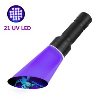 울트라 바이올렛 손전등 블랙 라이트 토치 캠핑 램프 낚시 고출력 랜턴, 21 UV 주도, 1개