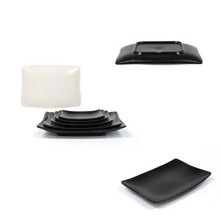 국산 업소용 멜라민 반찬 접시 그릇 15x11.4x2.3cm 검정 격자매트형 다용도 다양, 1개