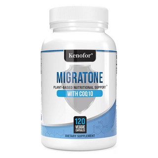 Migratone 편두통 완화 보충제 - 두통 완화 천연 비타민 - 마그네슘 비타민 B2 B6와 B12 미활성 코엔자임 Q10과 소백국, 1개, 60정