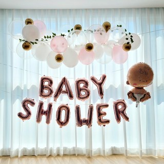 베이비샤워 파티 풍선가랜드 만삭스냅 소품 로즈골드 BABY SHOWER 알파벳풍선 DIY 세트, 손펌프(미포함)