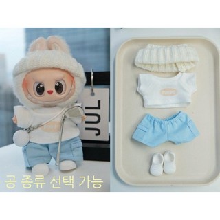 라부부 스포츠 의상 Labubu 옷 17cm전용 테니스 야구 골프 배드민턴 123세대, 골프 2피스 세트, 17cm Ragbub (아기 포함), 스포츠 블루 4피스 세트