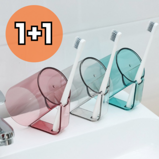 유잉크 위생 일체형 양치컵 칫솔꽂이 1+1 3종컬러, 핑크+블루, 1세트