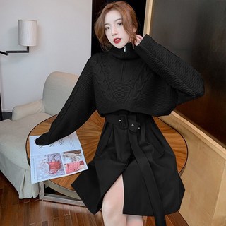 Meet 봄 부드러운 양복 2022 새로운 홍콩 스타일 레트로 니트 스웨터 드레스 투피스 정장