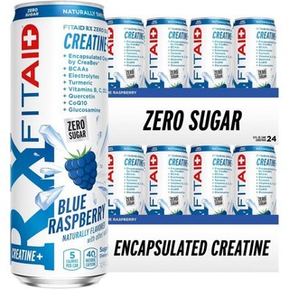 FITAID RX 제로 슈가 캡슐 크레아틴 운동 음료 올인원 블렌드 BCAA 강황 B 복합비타민 전해질 블루 라즈베리 355ml 12개 묶음