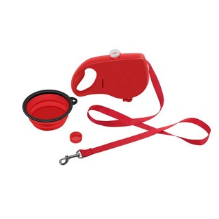 3 in 1 강아지 리드줄 만능 산책줄 배변봉투 물통 물그릇 산책 외출용, 레드, 1개