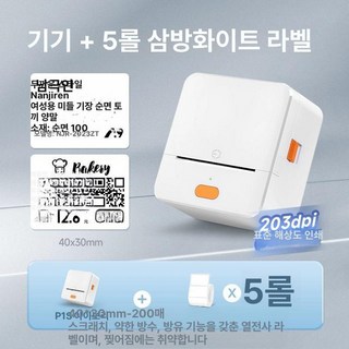 라벨프린터 네임택 라벨지 라벨기 스티커 네임텍 무선, 1개, P1S+6롤 40x30 1롤포함