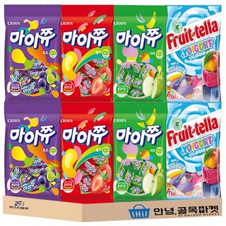 [안녕골목마켓] 츄잉캔디 4종 8입 세트 ( 마이쮸 사과 2개 포도 2개 딸기 2개 후르츠텔라 2개 ) 마이쮸 후르츠텔라 총 4종 세트, 72g, 8개
