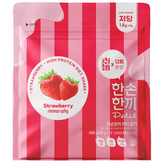 한손한끼 단백질 쉐이크 대용량 딸기맛, 1개, 490g