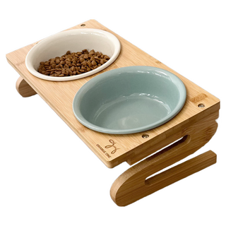 강아지 고양이 고급 우드 나무 세라믹 밥그릇 식탁 2가지 높이 사료그릇, 대, 1개
