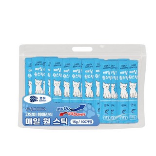 고양이 매일 원스틱 츄르 간식 짜먹는 스틱 저렴한 대용량 100p 가성비 길고양이 습식 영양간식, 100개, 15g, 연어
