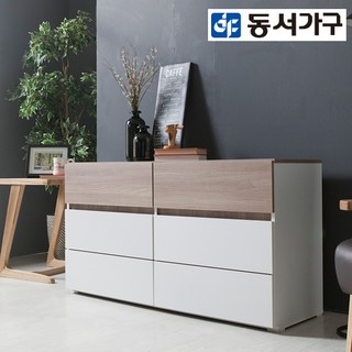 동서가구 클로앙 1200 3단 투톤 와이드 서랍장 DF634234, 화이트+콤비, 색상:화이트＋콤비, 6단