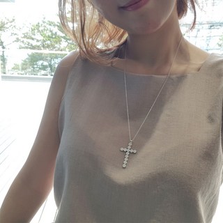 바이진주리본 눈꽃 십자가 롱목걸이 패션 목걸이