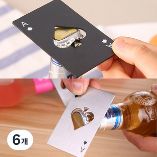 바이트 트럼프 카드모양 병따개, 6개, 블랙+실버