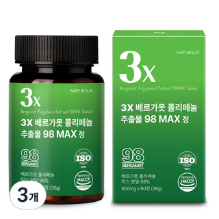 네이쳐리브 베르가못 폴리페놀 추출물 98 MAX 식약처 해썹 인증, 3개, 60정
