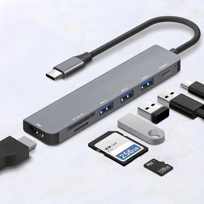 홈플래닛 7포트 USB3.0 멀티허브 DEX미러링 (USB*3 타입C HDMI SD/MSD) / HUB7C-L, 그레이, 1개