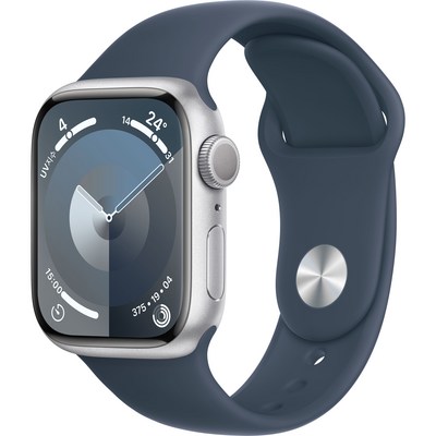  Apple 애플워치 9 GPS, 41mm, 실버 / 스톰 블루 스포츠 밴드, S/M 