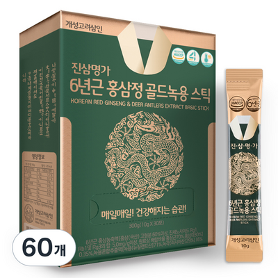 개성고려삼인 진삼명가 6년근 홍삼정 골드녹용 홍삼스틱 10g, 60개, 300g