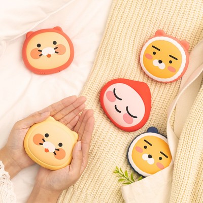 카카오프렌즈 NEW 얼굴형 손난로 보조배터리 5000mAh C타입 충전, 손난로 보조배터리_네이비 패딩 라이언