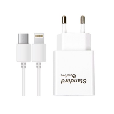E-COMS 국내생산 초고속충전기 25W PD3.0 PPS, 화이트 CTO8케이블 포함(아이폰용)