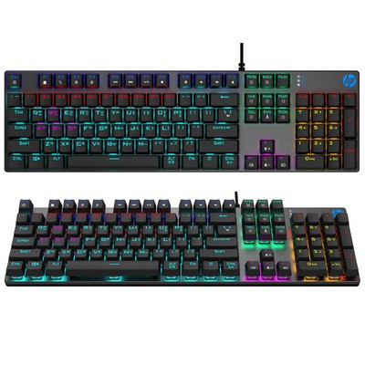 HP 게이밍 기계식 유선 키보드, GK400F, 혼합색상(적축), 일반형
