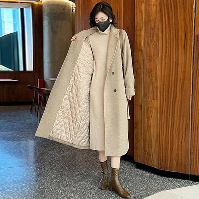 POMTOR 폴라폴리스 모직 코트 도톰 가을 겨울 햅번트렌치 코트_피부 미용의 비밀
