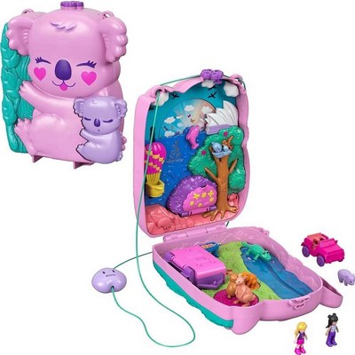 Polly Pocket Koala Adventures 웨어러블 지갑 소형 마이크로 폴리 인형 및 친구 인형 8가지 야외 관련 기능 5가지 동물 탈착식 차량 액세서리 만 4세, 코알라