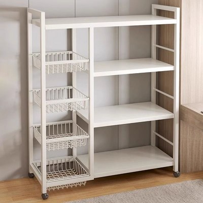 SeekFun 주방 선반 양념채소 다층 렌지대 수납 선반 다용도 진열장 810mm, 화이트(바구니x4)_신혼집 꾸미기에 딱