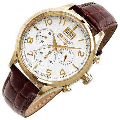SEIKO 세이코 남성용 크로노그래프 캘린더 가죽 손목시계 SPC088